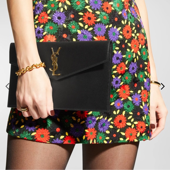 Yves Saint Laurent Black Clutch with Gold Logo - Picture 2 of 7
